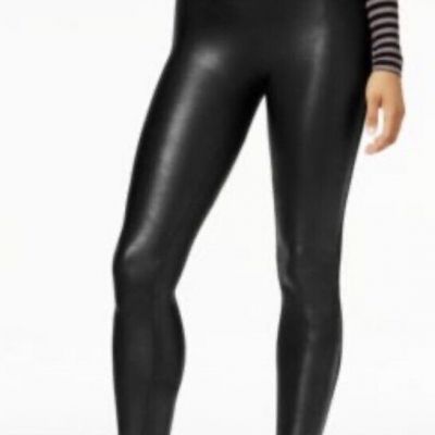 SPANX Faux Leather Leggings Black Size Large Stretch High Rise
